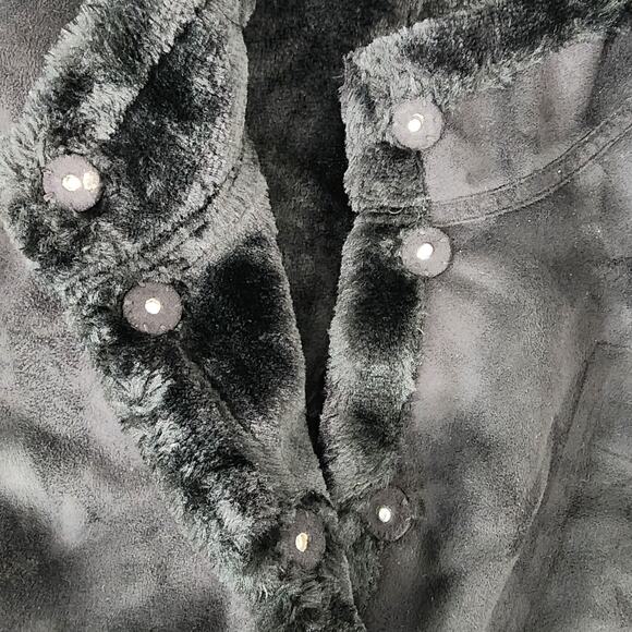 Denim & Co Womens Faux Suede Snap Front Vest Faux Fur Trim Size 1X Black Relaxed - Picture 7 of 10